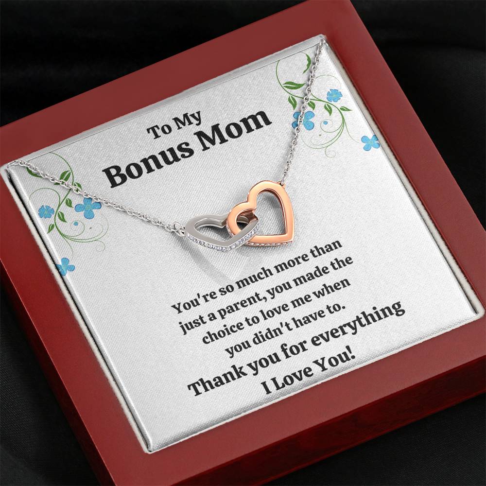 TO MY BONUS MOM "CHOICE TO LOVE ME" INTERLOCKING HEARTS NECKLACE GIFT SET - ON CLOUD NINE GIFTS