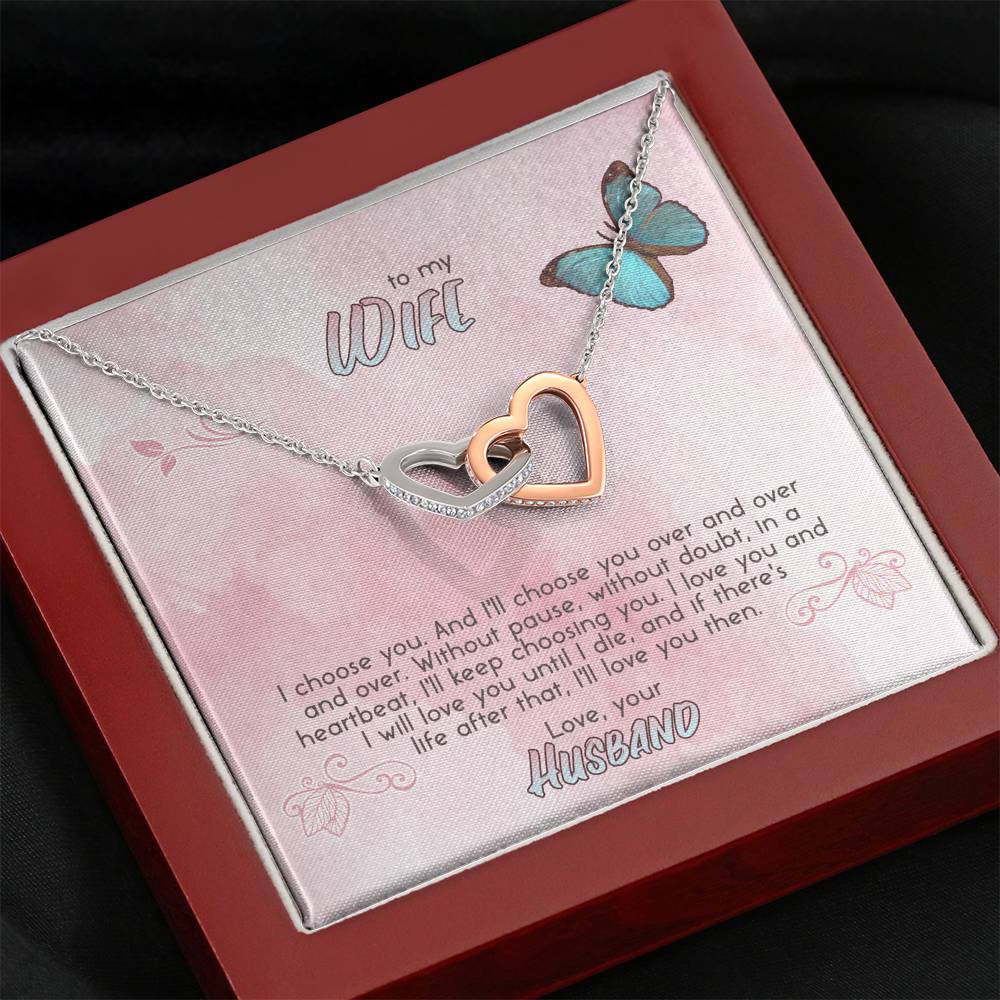 TO MY WIFE "CHOOSE" INTERLOCKING HEARTS NECKLACE GIFT SET - ON CLOUD NINE GIFTS