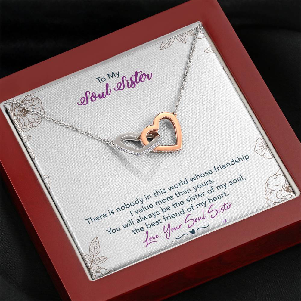 TO MY SOUL SISTER "THIS WORLD - SO" INTERLOCKING HEARTS NECKLACE GIFT SET - ON CLOUD NINE GIFTS