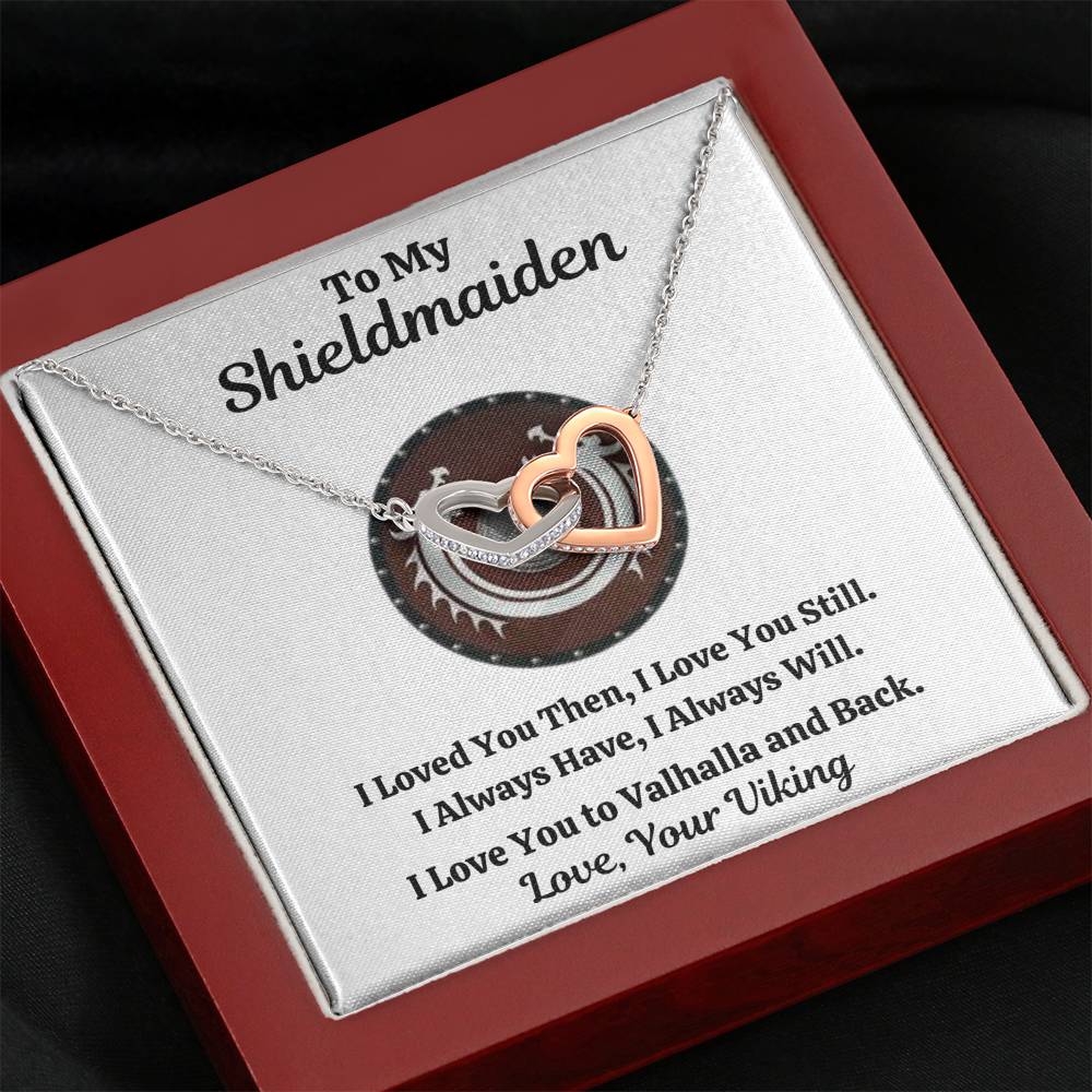 TO MY SHIELDMAIDEN "ALWAYS WILL - RED" INTERLOCKING HEARTS NECKLACE GIFT SET - ON CLOUD NINE GIFTS