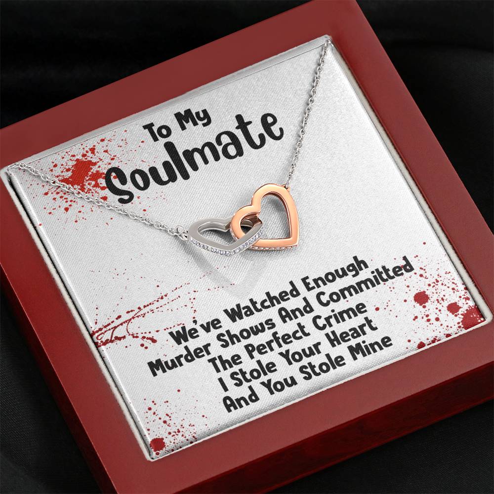 TO MY SOULMATE MURDER SHOWS INTERLOCKING HEARTS NECKLACE GIFT SET - ON CLOUD NINE GIFTS