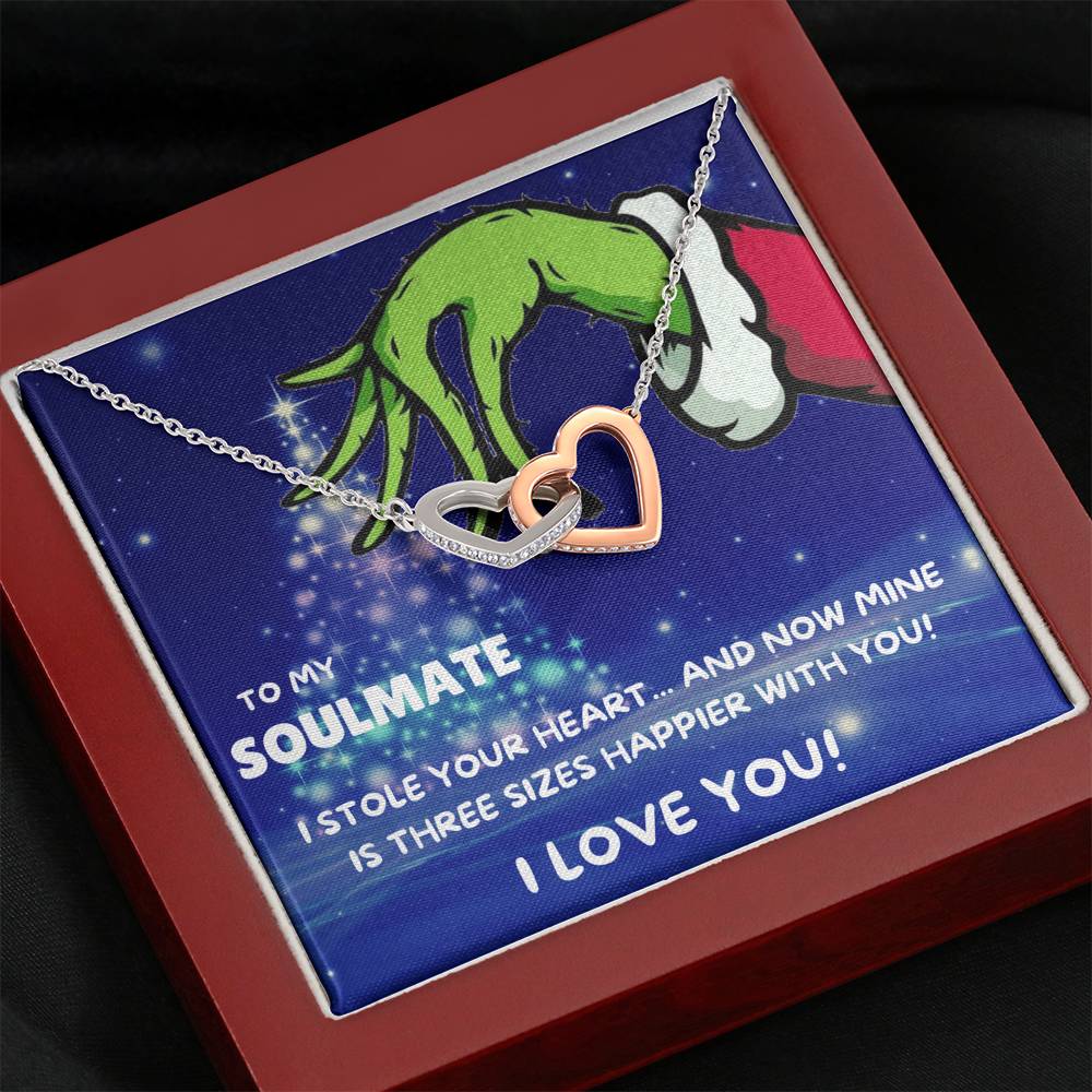 TO MY SOULMATE "THREE SIZES HAPPIER - TREE" INTERLOCKING HEARTS NECKLACE GIFT SET - ON CLOUD NINE GIFTS