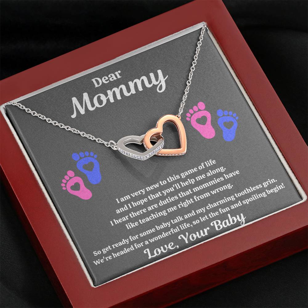 DEAR MOMMY "SPOILING HEART-FEET" INTERLOCKING HEARTS NECKLACE GIFT SET - ON CLOUD NINE GIFTS