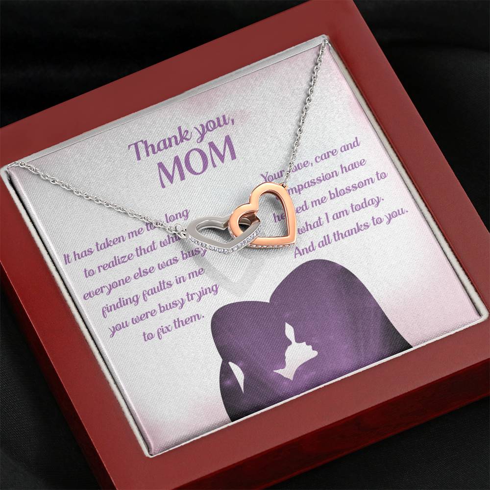 THANK YOU MOM "BLOSSOM PB" INTERLOCKING HEARTS NECKLACE GIFT SET - ON CLOUD NINE GIFTS