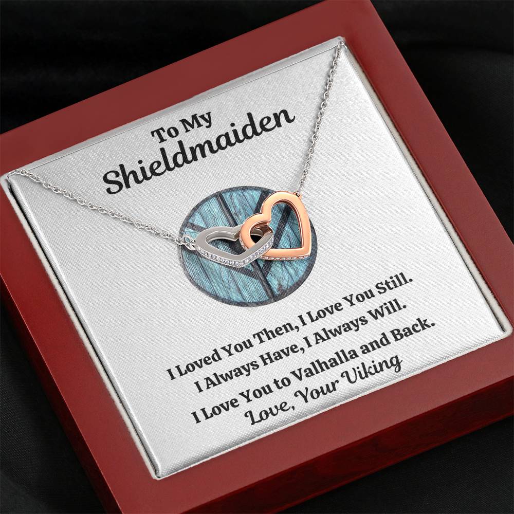 TO MY SHIELDMAIDEN "ALWAYS WILL - BLUE" INTERLOCKING HEARTS NECKLACE GIFT SET - ON CLOUD NINE GIFTS