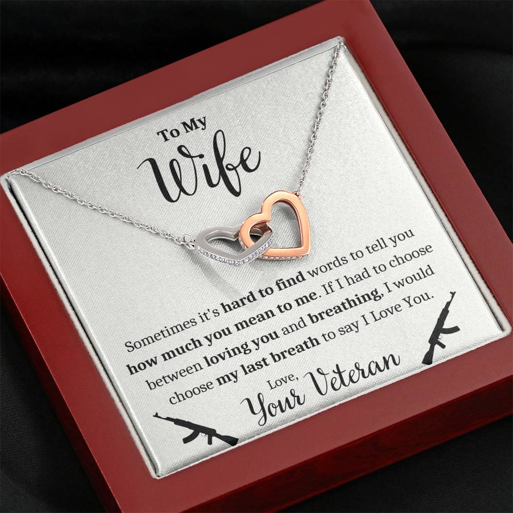 TO MY WIFE "VETERAN - BREATHING" INTERLOCKING HEARTS NECKLACE GIFT SET - ON CLOUD NINE GIFTS