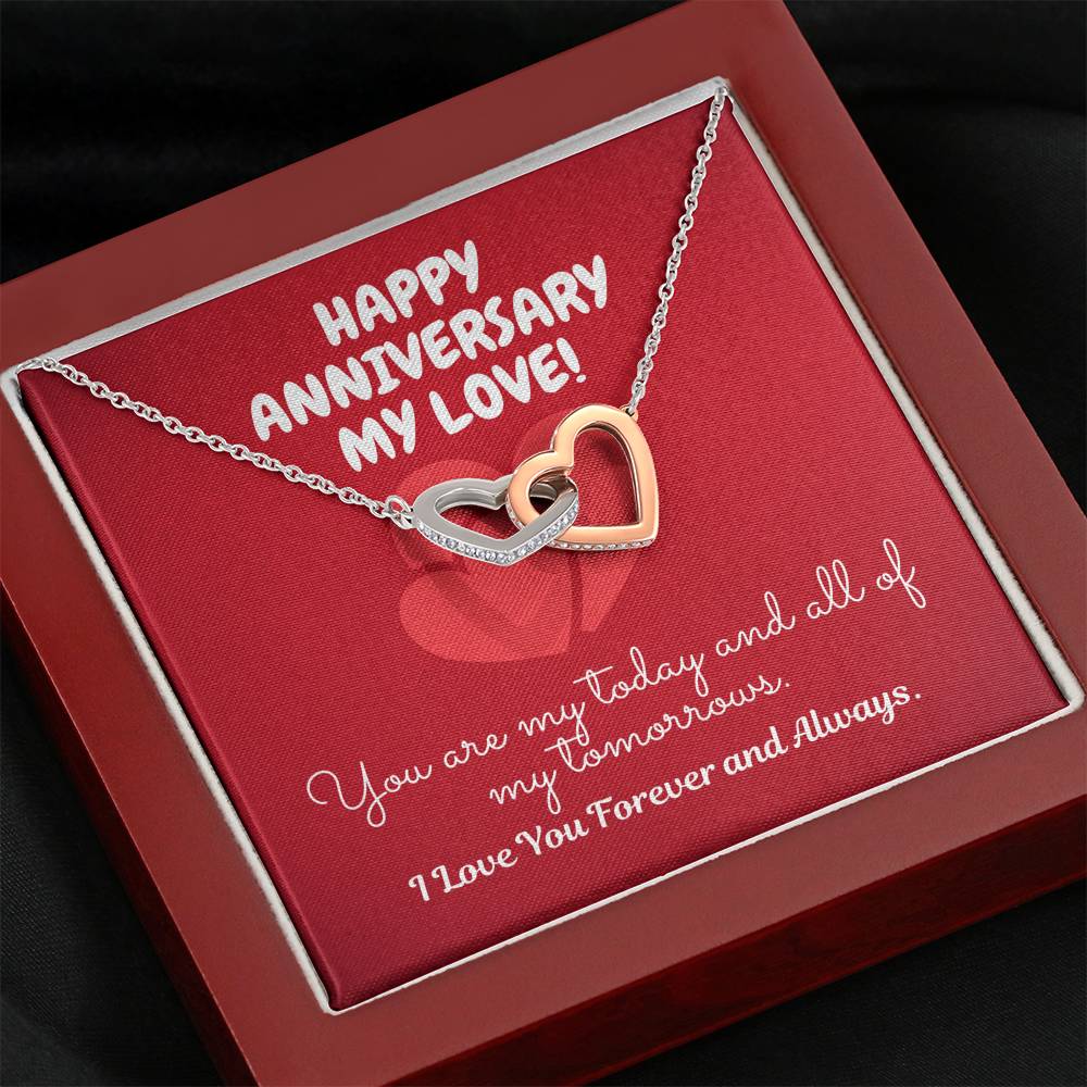 TO MY LOVE "TOMORROW" INTERLOCKING HEARTS NECKLACE ANNYVERSARY GIFT SET - ON CLOUD NINE GIFTS