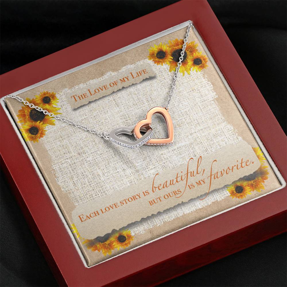 TO THE LOVE OF MY LIFE "SUNFLOWER" INTERLOCKING HEARTS NECKLACE GIFT SET - ON CLOUD NINE GIFTS