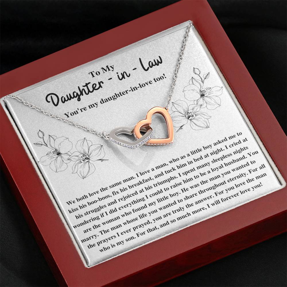TO MY DAUGHTER-IN-LAW TRIUMPHS FLOWERS INTERLOCKING HEARTS NECKLACE GIFT SET - ON CLOUD NINE GIFTS