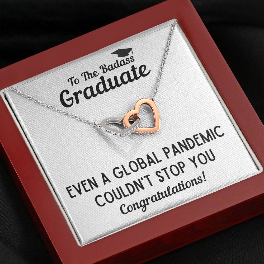 TO THE BADASS GRADUATE STOP INTERLOCKING HEARTS NECKLACE GIFT SET - ON CLOUD NINE GIFTS