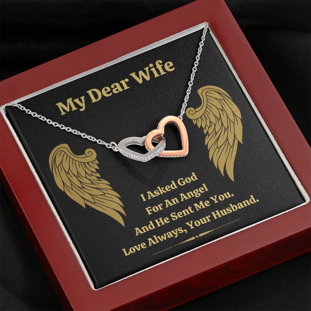 DEAR WIFE "ANGEL" INTERLOCKING HEARTS NECKLACE GIFT SET - ON CLOUD NINE GIFTS