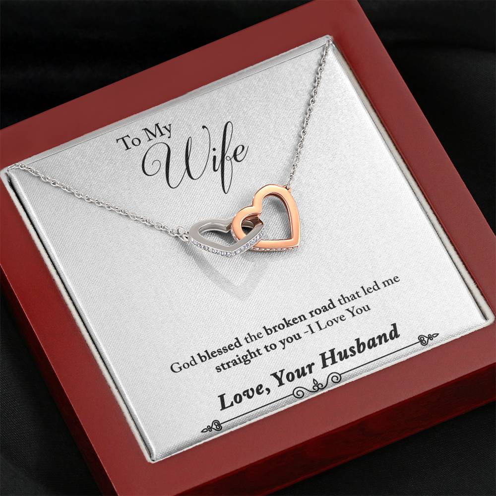 TO MY WIFE "BROKEN ROAD - SO" INTERLOCKING HEARTS NECKLACE GIFT SET - ON CLOUD NINE GIFTS