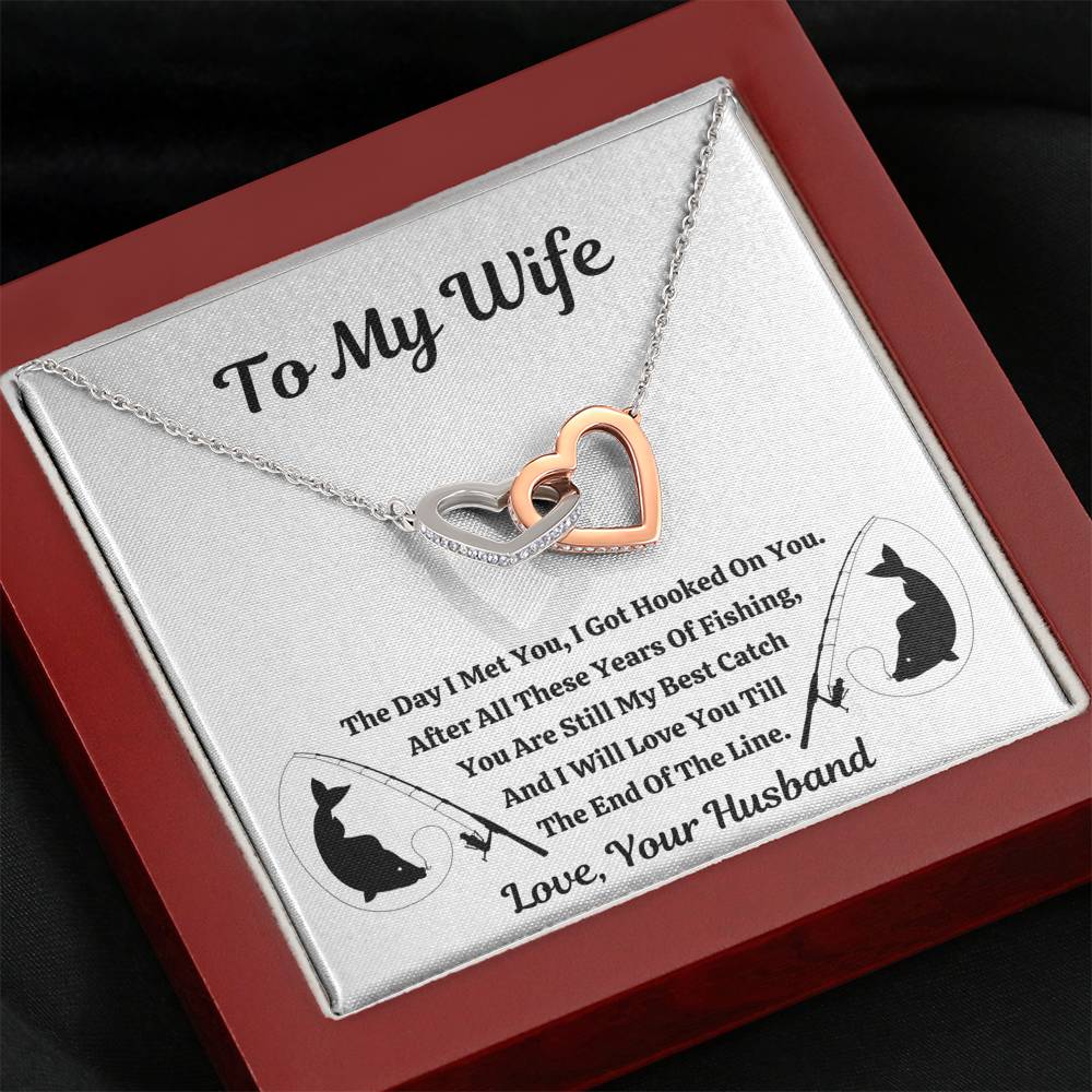 TO MY WIFE "FISHING" INTERLOCKING HEARTS NECKLACE GIFT SET - ON CLOUD NINE GIFTS