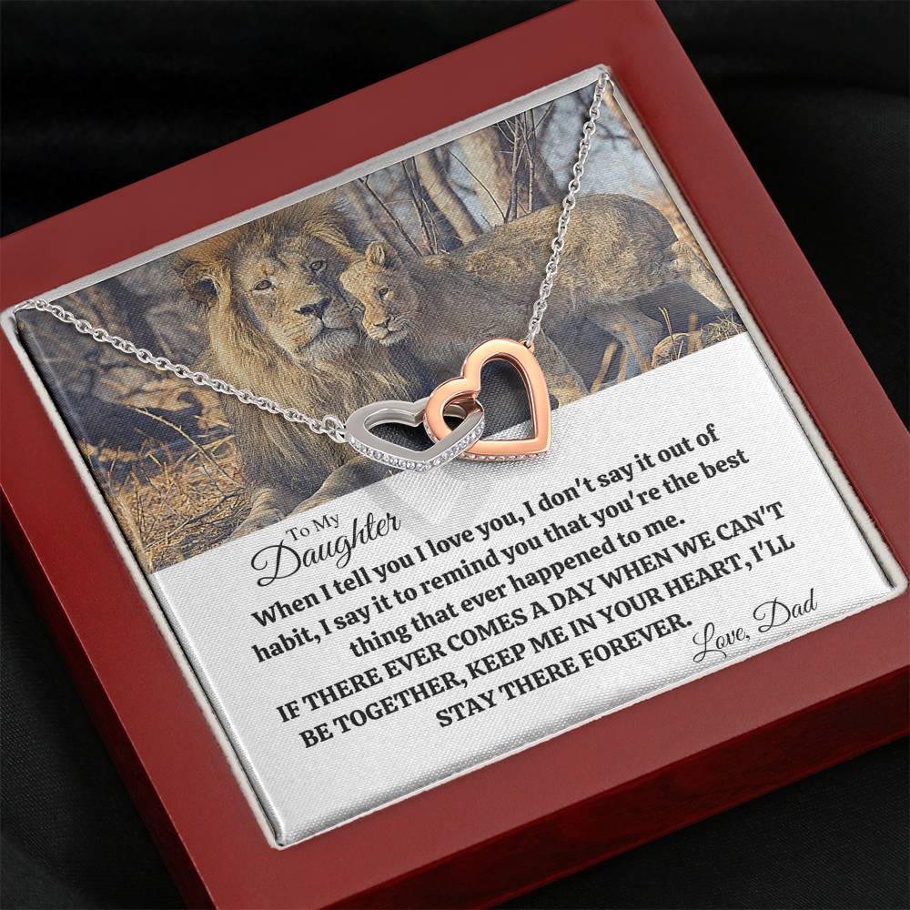 TO MY DAUGHTER "OUT OF HABIT - LION" INTERLOCKING HEARTS NECKLACE GIFT SET - ON CLOUD NINE GIFTS