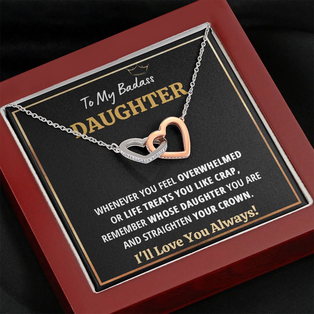 TO MY BADASS DAUGHTER "CRAP - BLACK" INTERLOCKING HEARTS NECKLACE GIFT SET - ON CLOUD NINE GIFTS