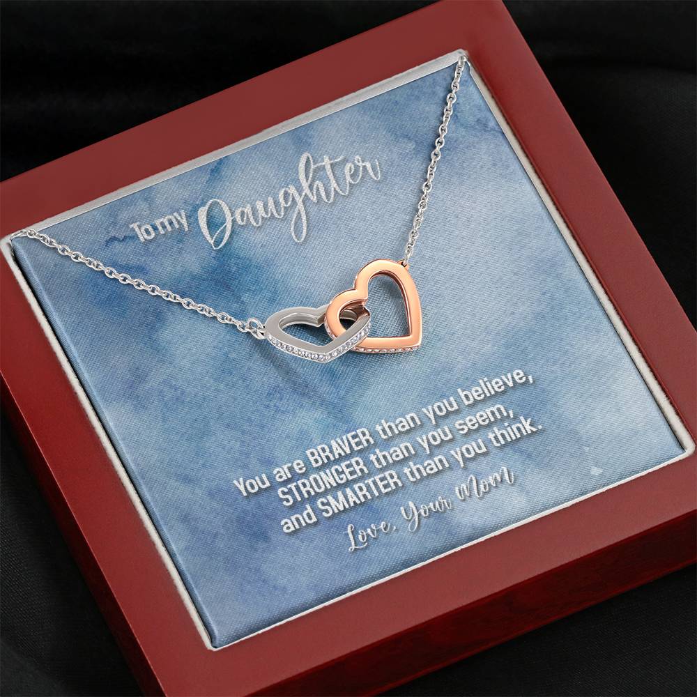 TO MY DAUGHTER "BRAVER - SO" INTERLOCKING HEARTS NECKLACE GIFT SET - ON CLOUD NINE GIFTS