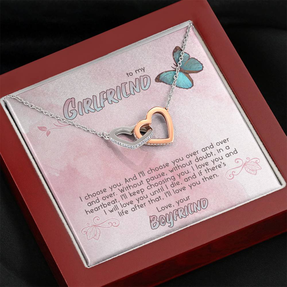 TO MY GIRLFRIEND "CHOOSE" INTERLOCKING HEARTS NECKLACE GIFT SET - ON CLOUD NINE GIFTS