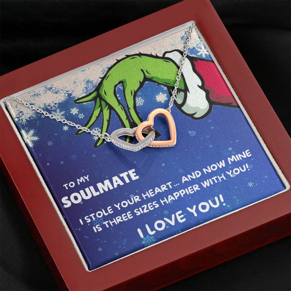 TO MY SOULMATE "THREE SIZES HAPPIER" INTERLOCKING HEARTS NECKLACE GIFT SET - ON CLOUD NINE GIFTS