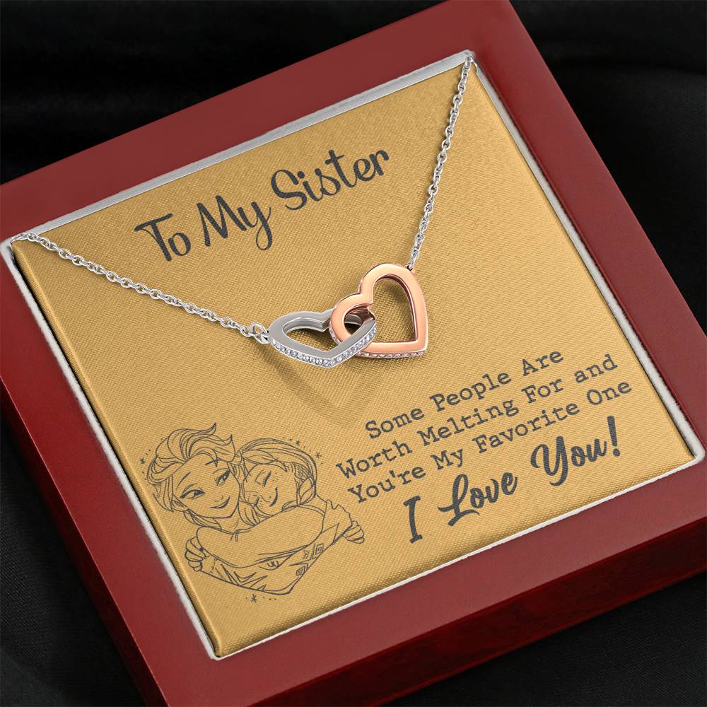 TO MY SISTER WORTH MELTING HUG YELLOW INTERLOCKING HEARTS NECKLACE GIFT SET - ON CLOUD NINE GIFTS