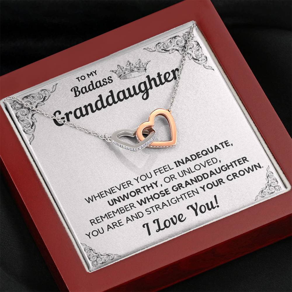 TO MY BADASS GRANDDAUGHTER CROWN INTERLOCKING HEARTS NECKLACE GIFT SET - ON CLOUD NINE GIFTS