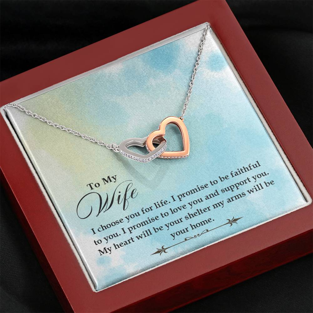 TO MY WIFE "SHELTER- SO" INTERLOCKING HEARTS NECKLACE GIFT SET - ON CLOUD NINE GIFTS