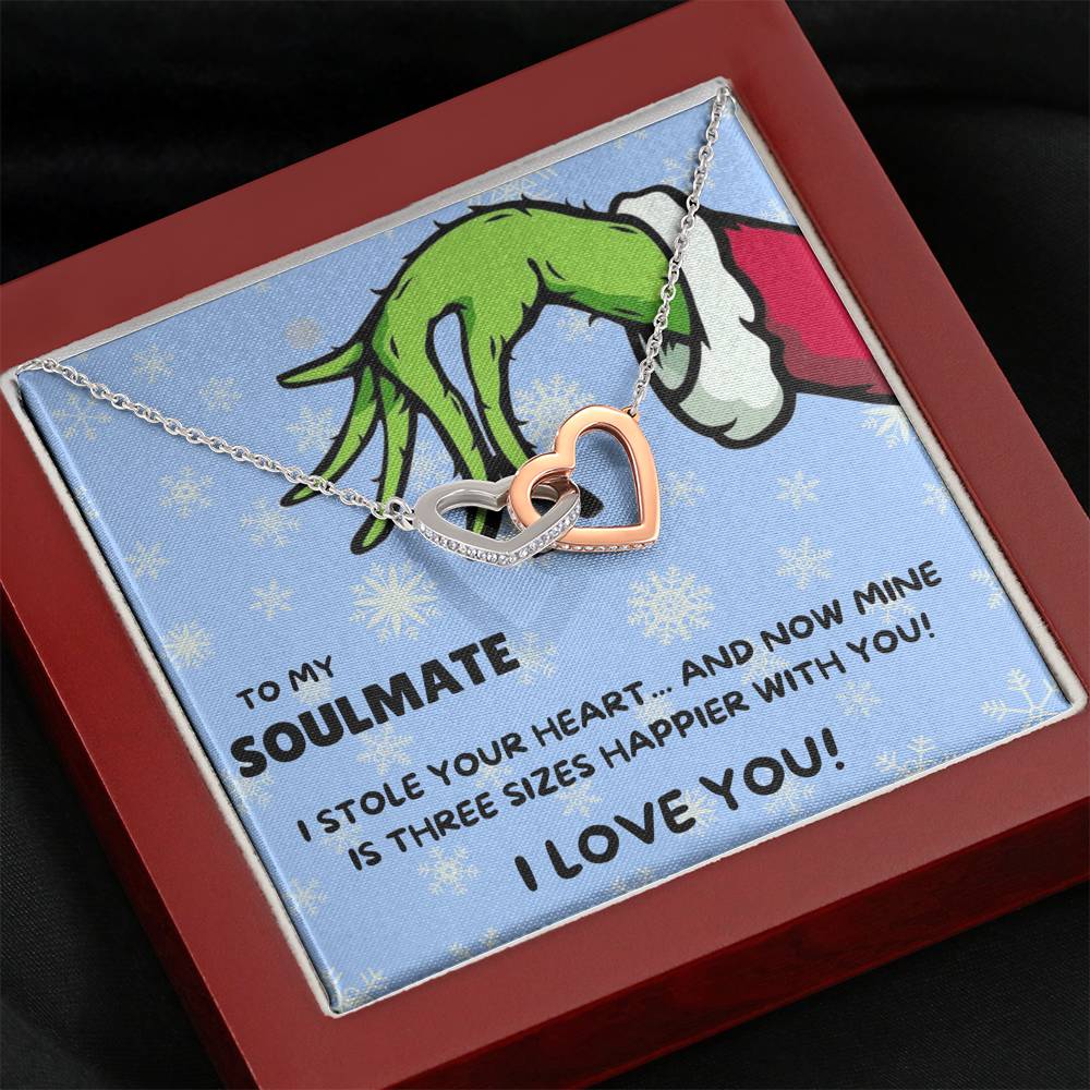 TO MY SOULMATE "THREE SIZES HAPPIER - SNOW" INTERLOCKING HEARTS NECKLACE GIFT SET - ON CLOUD NINE GIFTS
