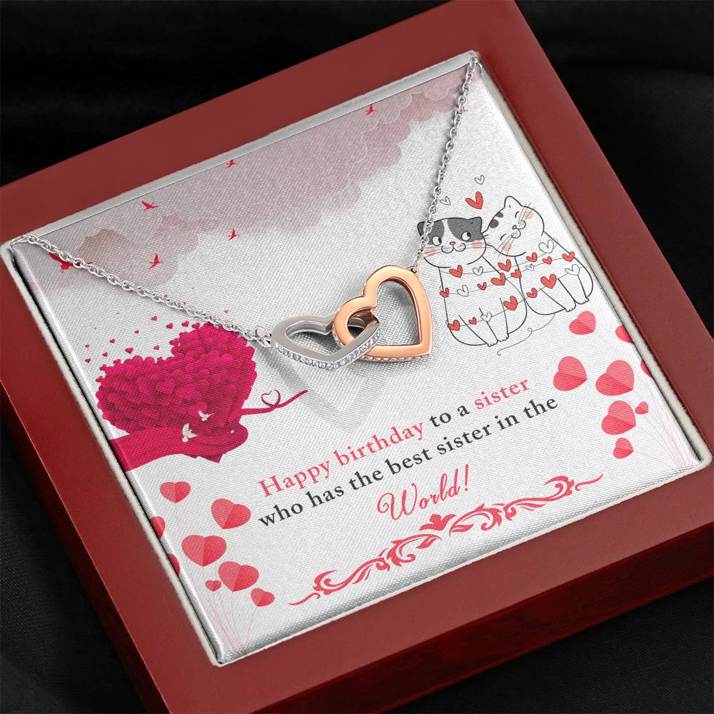 TO MY SISTER "BEST IN THE WORLD" INTERLOCKING HEARTS NECKLACE BIRTHDAY GIFT SET - ON CLOUD NINE GIFTS