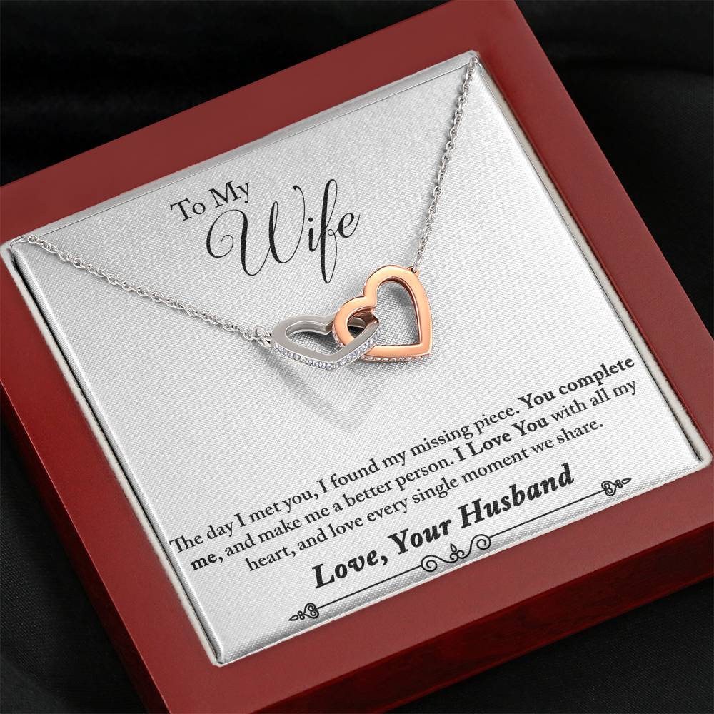 TO MY WIFE "MISSING PIECE - SO" INTERLOCKING HEARTS NECKLACE GIFT SET - ON CLOUD NINE GIFTS