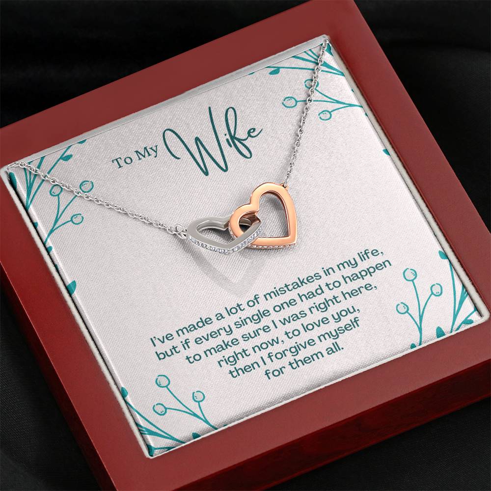 TO MY WIFE "MISTAKES - SO" INTERLOCKING HEARTS NECKLACE GIFT SET - ON CLOUD NINE GIFTS