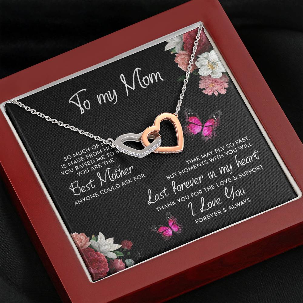 TO MY MOM "RAISED-PB" INTERLOCKING HEARTS NECKLACE GIFT SET - ON CLOUD NINE GIFTS