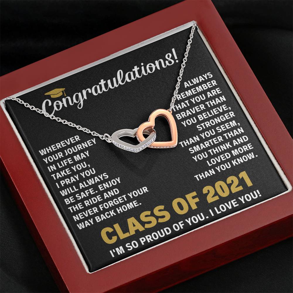 CLASS OF 2021 BRAVER INTERLOCKING HEARTS NECKLACE GIFT SET - ON CLOUD NINE GIFTS