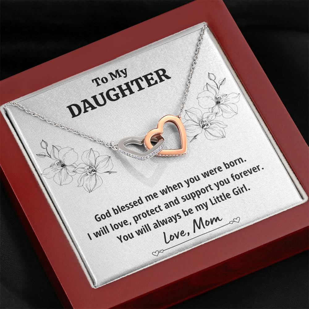 TO MY DAUGHTER FROM MOM "LITTLE GIRL" INTERLOCKING HEARTS NECKLACE GIFT SET - ON CLOUD NINE GIFTS