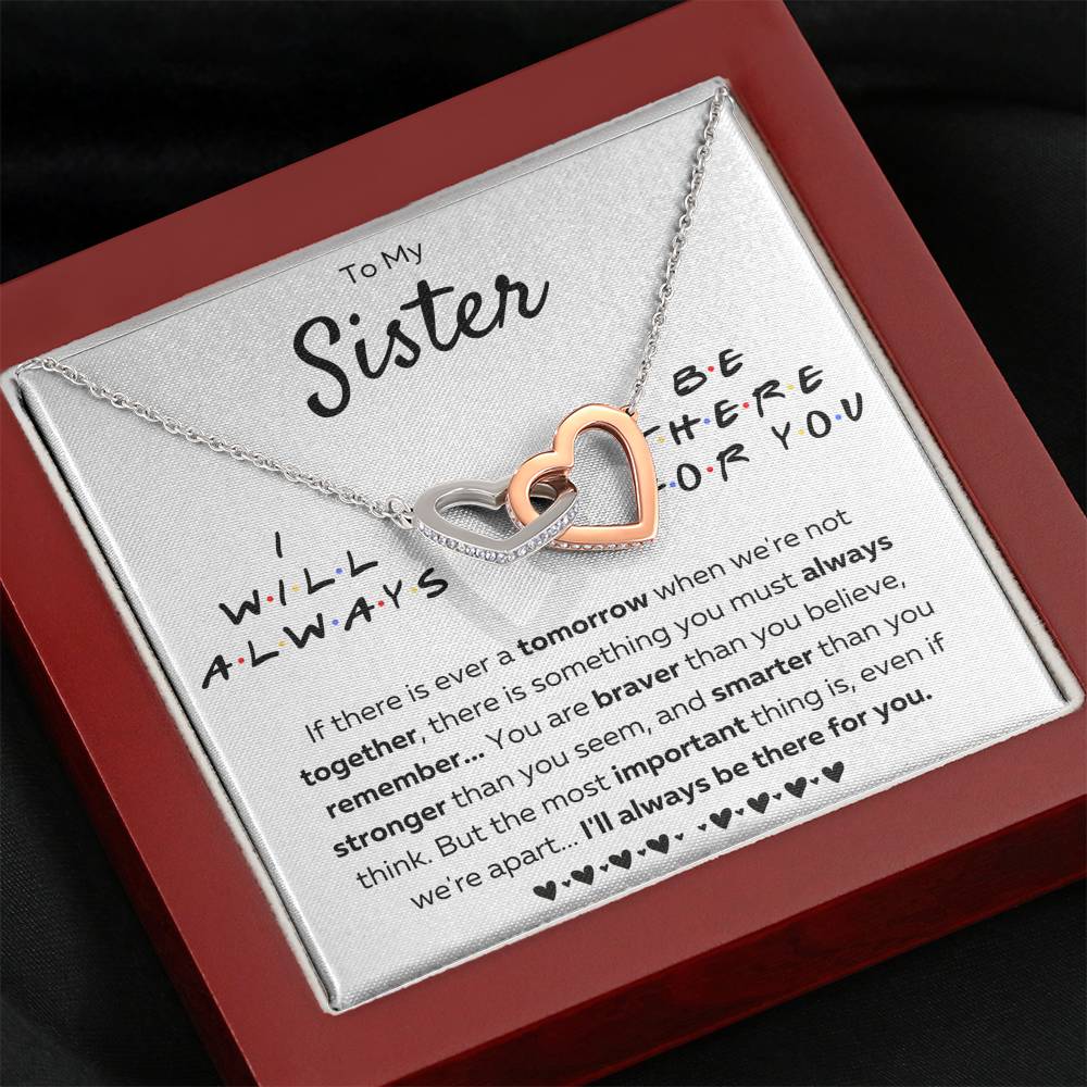 TO MY SISTER "THERE FOR YOU - BRAVER" INTERLOCKING HEARTS NECKLACE GIFT SET - ON CLOUD NINE GIFTS
