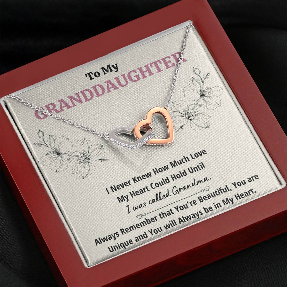 TO MY GRANDDAUGHTER "CALLED GRANDMA" INTERLOCKING HEARTS NECKLACE GIFT SET - ON CLOUD NINE GIFTS