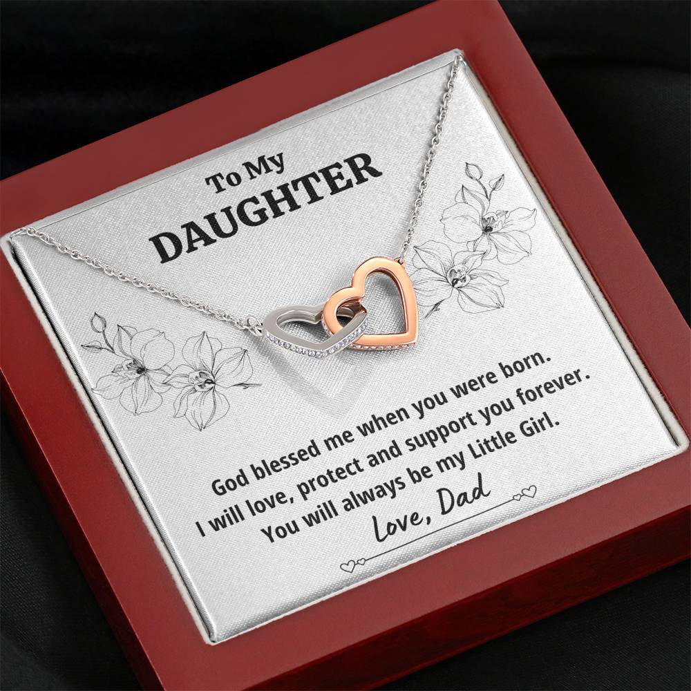 TO MY DAUGHTER FROM DAD "LITTLE GIRL" INTERLOCKING HEARTS NECKLACE GIFT SET - ON CLOUD NINE GIFTS