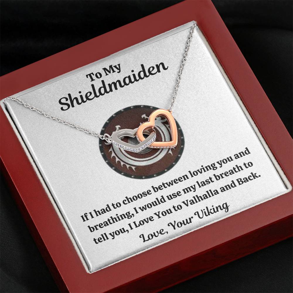 TO MY SHIELDMAIDEN "BREATHING - RED" INTERLOCKING HEARTS NECKLACE GIFT SET - ON CLOUD NINE GIFTS