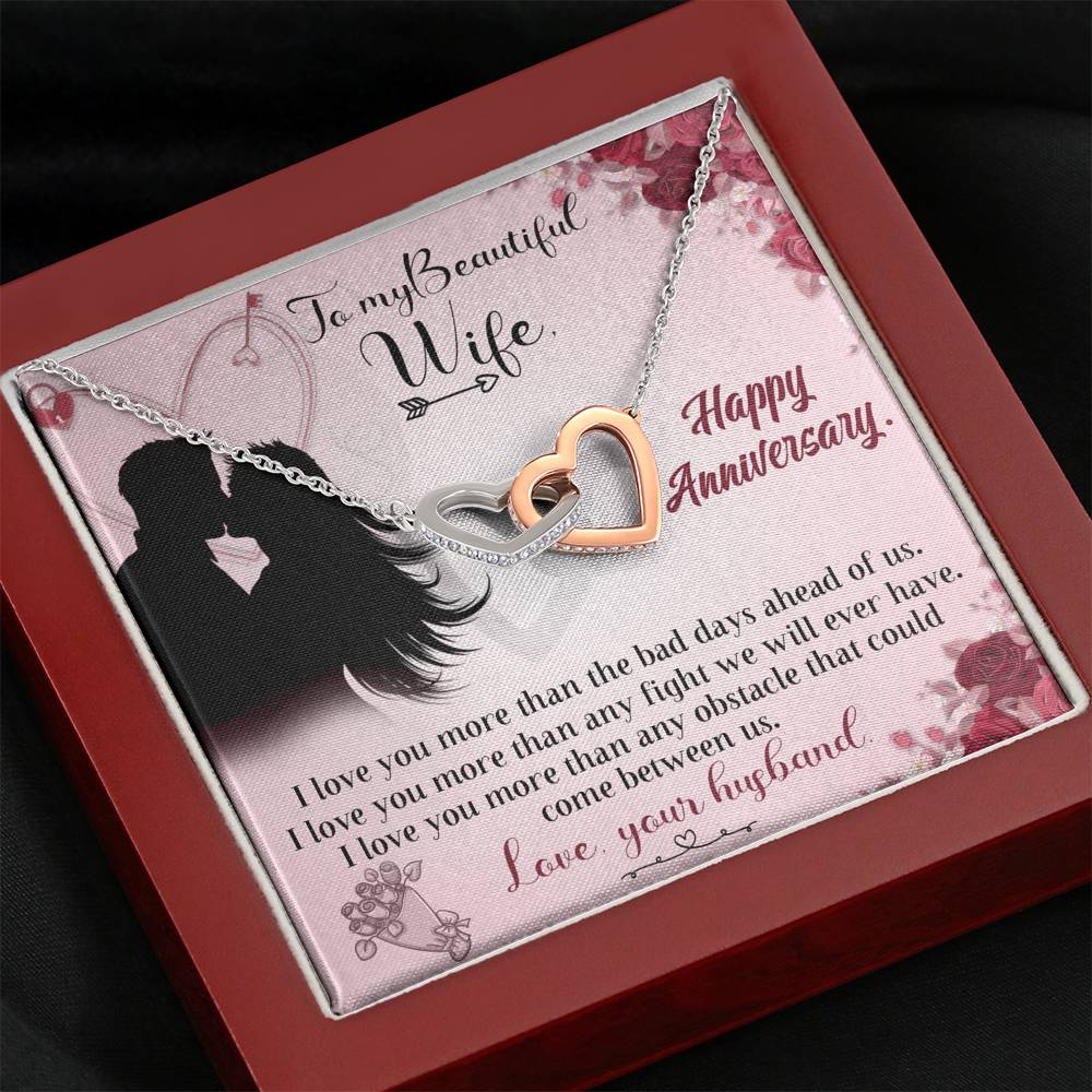 TO MY BEAUTIFUL WIFE "ANY FIGHT" INTERLOCKING HEARTS NECKLACE ANNIVERSARY GIFT SET - ON CLOUD NINE GIFTS
