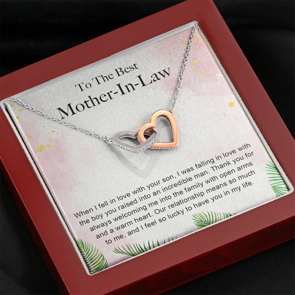 TO THE BEST MOTHER IN LAW "WARM HEART-PB" INTERLOCKING HEARTS NECKLACE GIFT SET - ON CLOUD NINE GIFTS