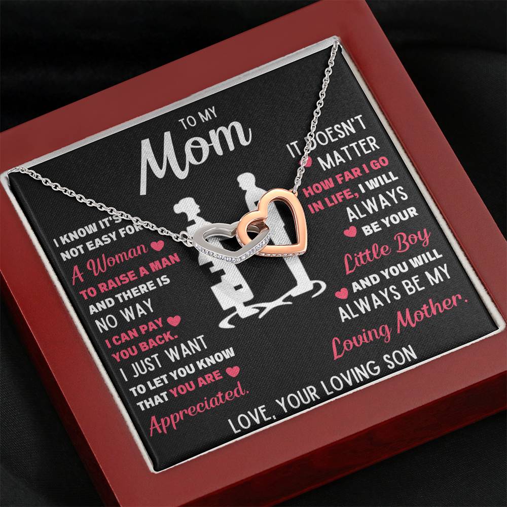 TO MY MOM LITTLE BOY WHITE INTERLOCKING HEARTS NECKLACE GIFT SET - ON CLOUD NINE GIFTS