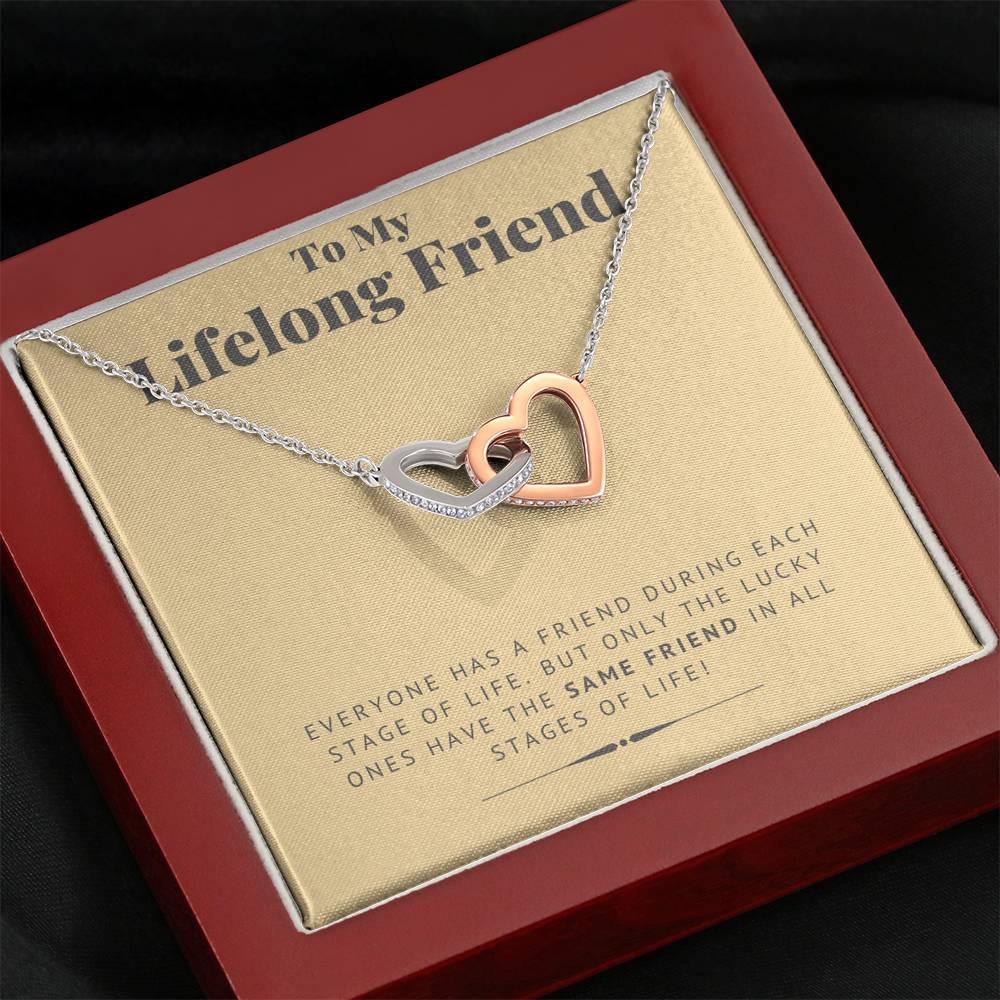 TO MY LIFELONG FRIEND "SAME FRIEND" INTERLOCKING HEARTS NECKLACE GIFT SET - ON CLOUD NINE GIFTS