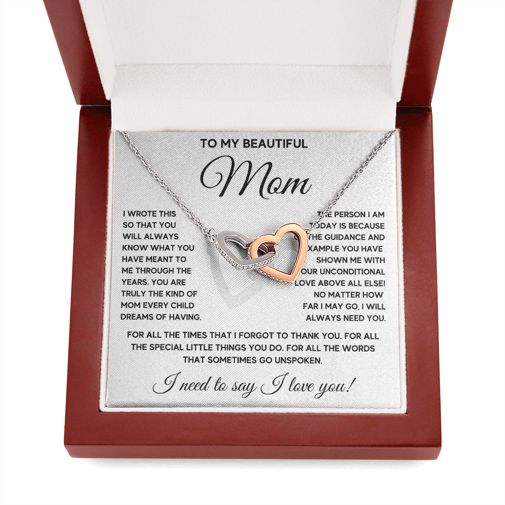 Mother and son necklaces for mothers day gifts for my best mom ever Interlocking Hearts Necklace birthday jewelry with message card and gift box - ON CLOUD NINE GIFTS