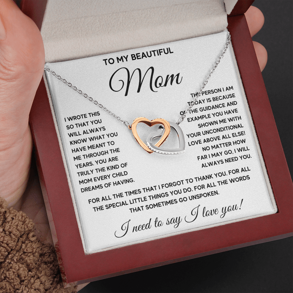 Mother and son necklaces for mothers day gifts for my best mom ever Interlocking Hearts Necklace birthday jewelry with message card and gift box - ON CLOUD NINE GIFTS