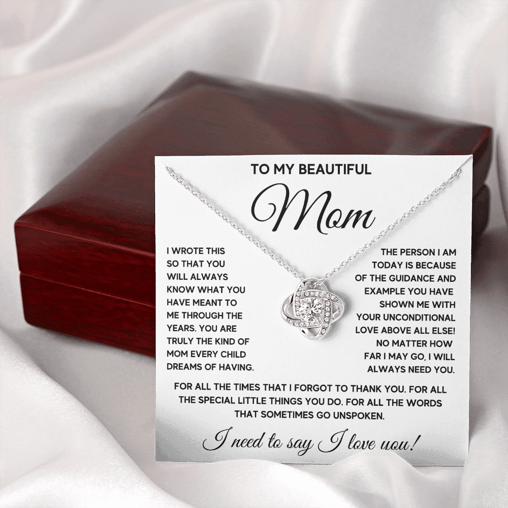 Mom necklace for women mothers day gift from son jewelry pendant gifts mother birthday Love Knot Necklace with Message Card and Gift Box - ON CLOUD NINE GIFTS