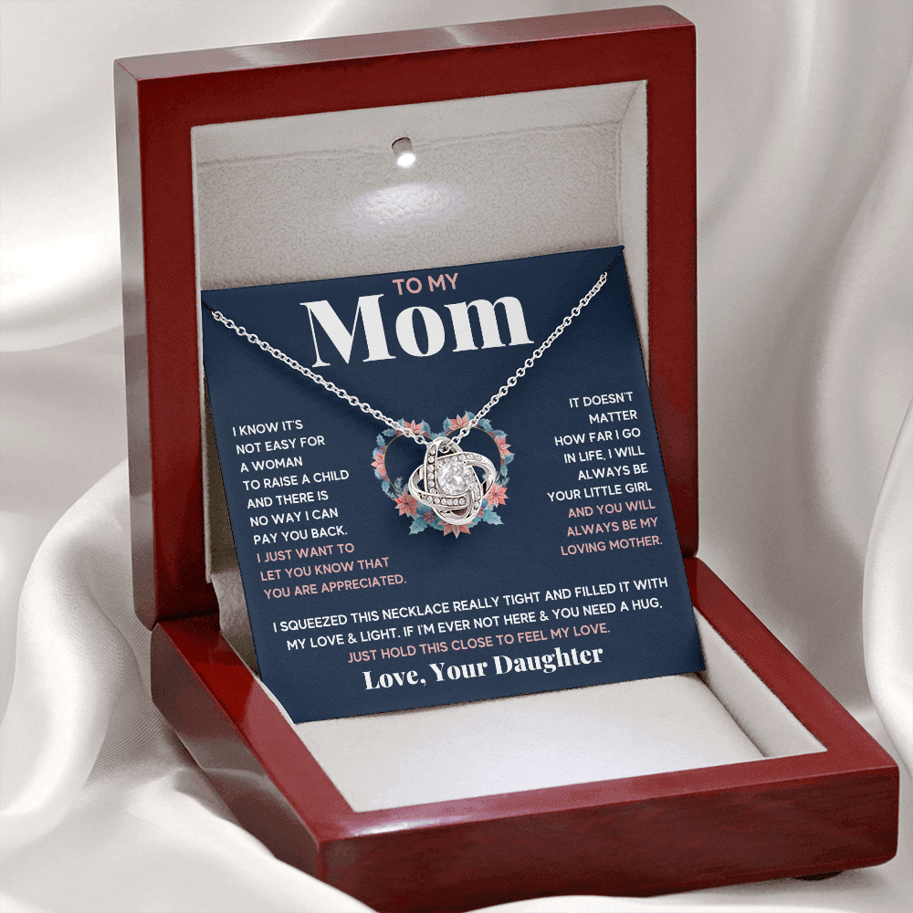 Mother daughter necklace jewelry birthday mothers day gifts from daughter to my mom Love Knot Necklace with Message Card and Gift Box - ON CLOUD NINE GIFTS