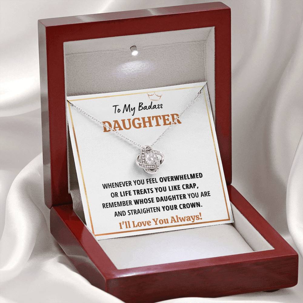 TO MY BADASS DAUGHTER "CRAP - WHITE" LOVE KNOT NECKLACE GIFT SET - ON CLOUD NINE GIFTS