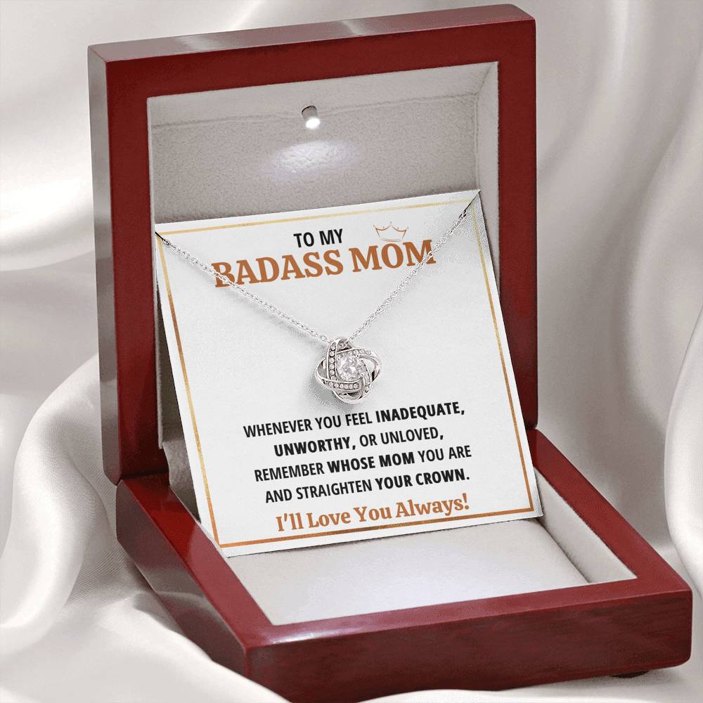 TO MY BADASS MOM CROWN LOVE KNOT NECKLACE GIFT SET - ON CLOUD NINE GIFTS
