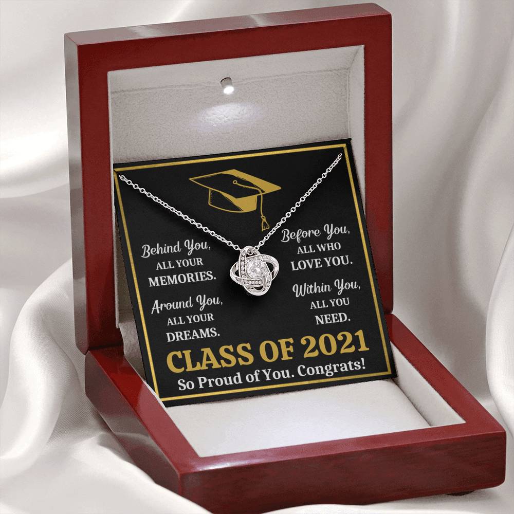 GRADUATION 2021 ALL YOU NEED GOLD LOVE KNOT NECKLACE GIFT SET - ON CLOUD NINE GIFTS