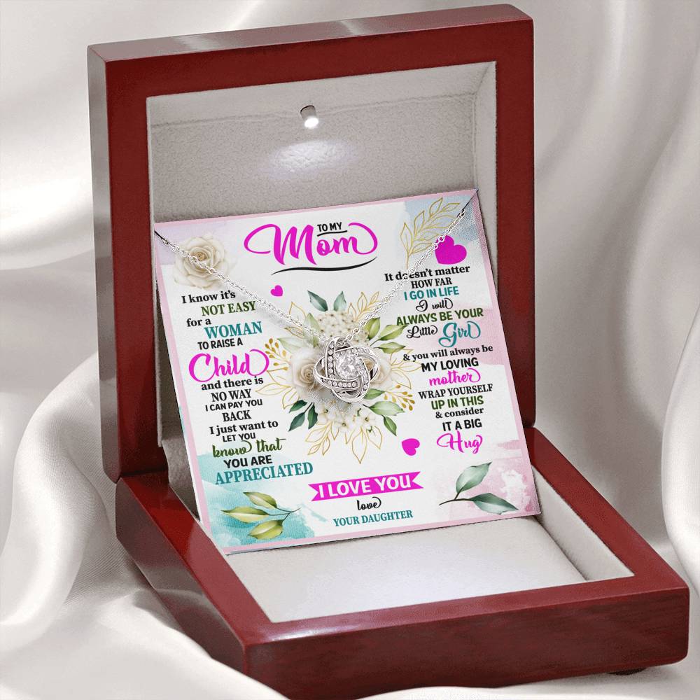 TO MY MOM FROM DAUGHTER "RAISE" LOVE KNOT NECKLACE GIFT SET - ON CLOUD NINE GIFTS