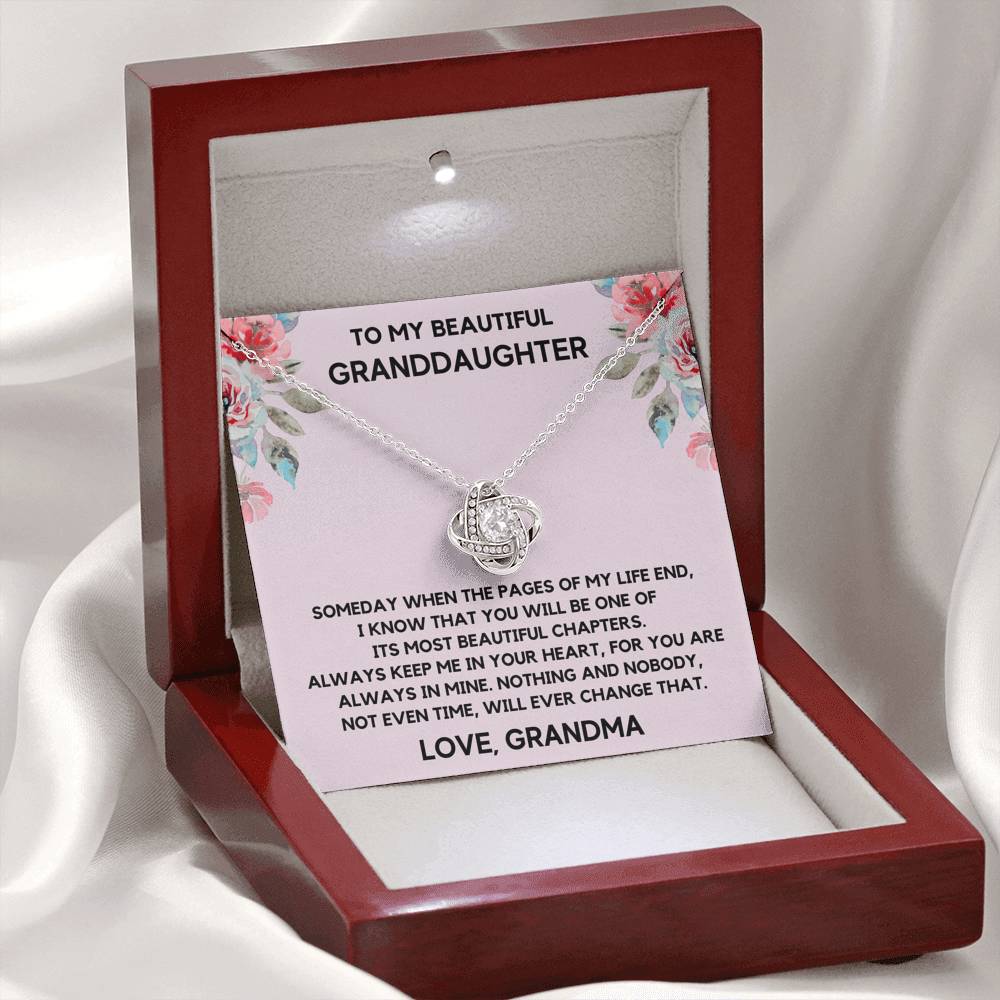 TO MY BEAUTIFUL GRANDDAUGHTER FROM GRANDMA CHAPTERS FLOWERS LOVE KNOT NECKLACE GIFT SET - ON CLOUD NINE GIFTS