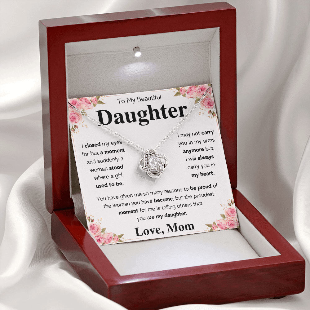 TO MY DAUGHTER PROUD LOVE KNOT NECKLACE GIFT SET - ON CLOUD NINE GIFTS